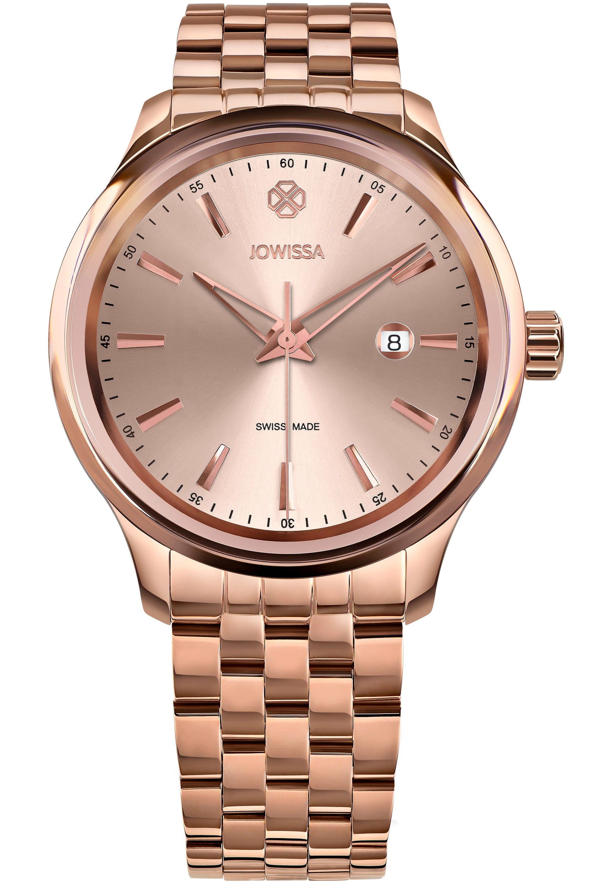 J4.232.L watch for men has a 45mm stainless steel case with a rose-gold bezel.  Equipped with a stainless steel bracelet, is water-resistant up to 5 ATM, and has tempered mineral glass. All swiss made