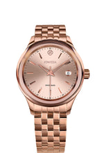 Cargar imagen en el visor de la galería, J4.232.M medium size watch – has a  stainless steel case – has a shiny rose sunray dial – includes a calendar display – comes with a stainless steel bracelet – it is size medium - made for women and men
