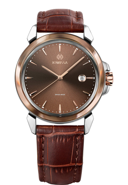 Brown leather watch for men - with leather strap and brown dial - all swiss made