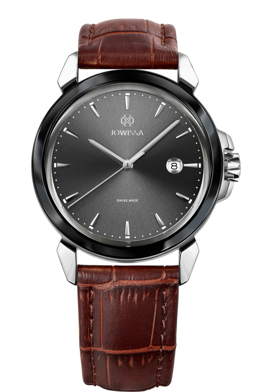 J4.243.L Lewy 3 swiss watch for men - with brown leatherstrap and black dial - all swiss made