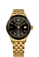 Load image into Gallery viewer, J4.229.M gold watch - has a calendar window - comes with a bi-color stainless steel bracelet - made in Switzerland with a silver dial and rose-gold hour markers - size medium
