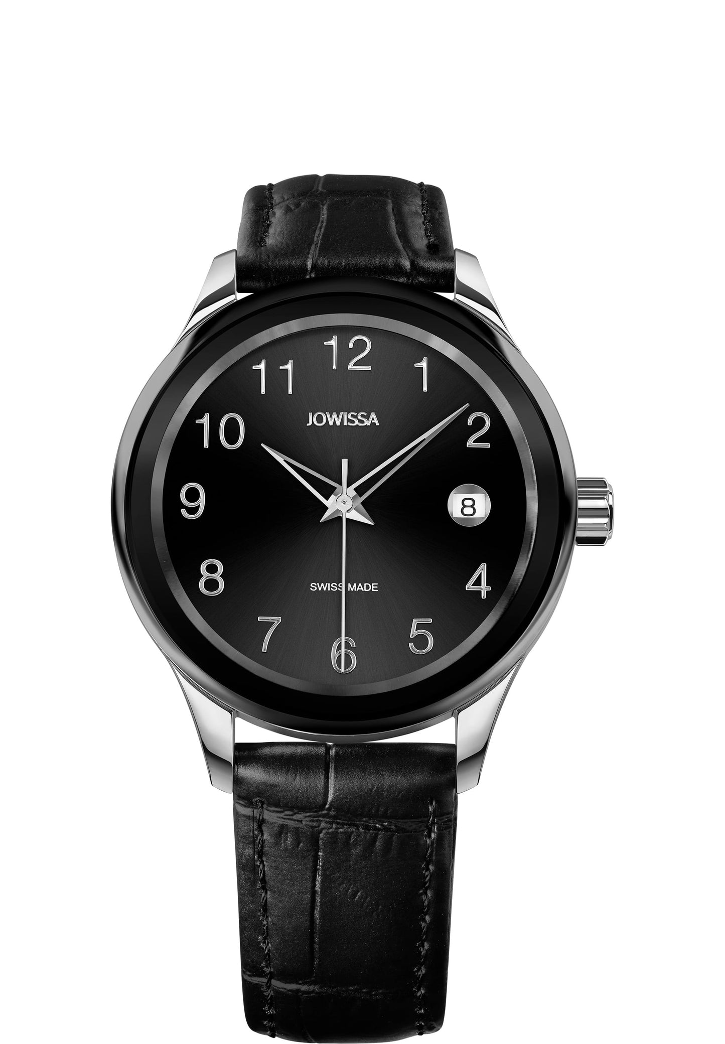 Black tiro watch with black alligator leather strap - swiss watch  with tempered mineral glass made for  men and women