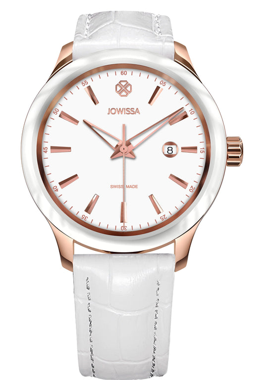 white watch made for ladies - with gold details - watch made in swiss - white leather strap