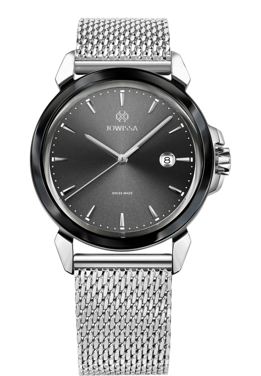 J4.465.L Lewy 3 watch with silver strap and black dial - made in switzerland