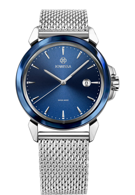 J4.466.L Lewy 3 swiss watch with silver strap and blue dial - all swiss made