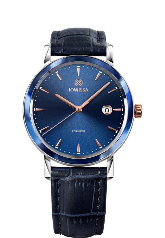 Blue swiss watch for men - watch with blue leather strap blue dial - all swiss made