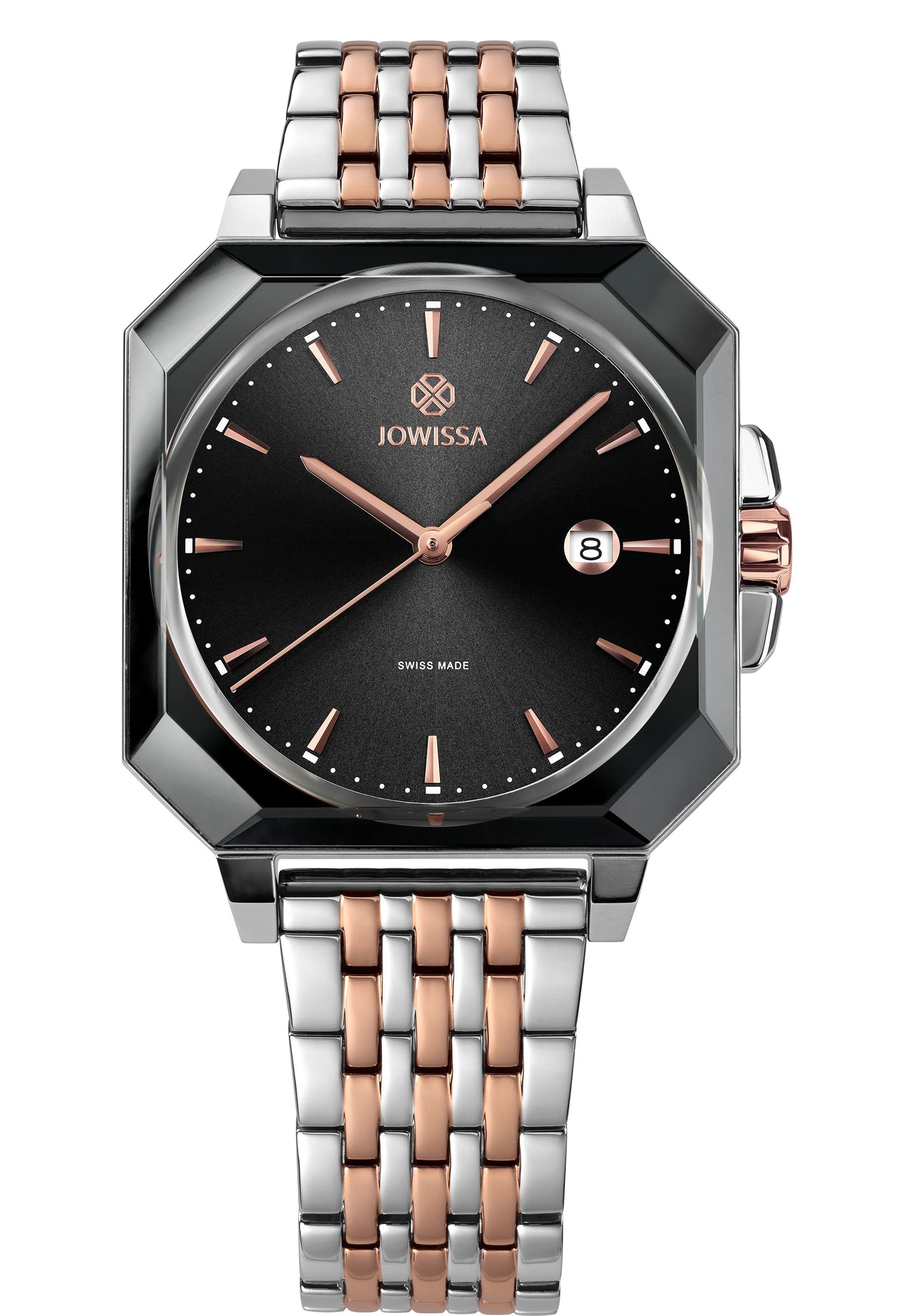 J4.579.L Front View of a Octa 3 Swiss Mens Watch  by Jowissa Black Rose Bicolor