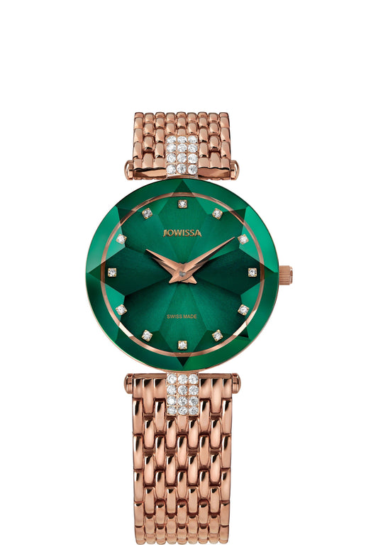 Gold swiss watch for ladies - the watch has green dial and gold strap - all swiss made ladies watch