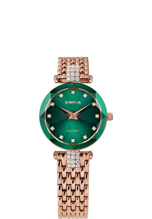 Swiss womens watch for ladies - has gold strap and green dial - all swiss made watch for ladies