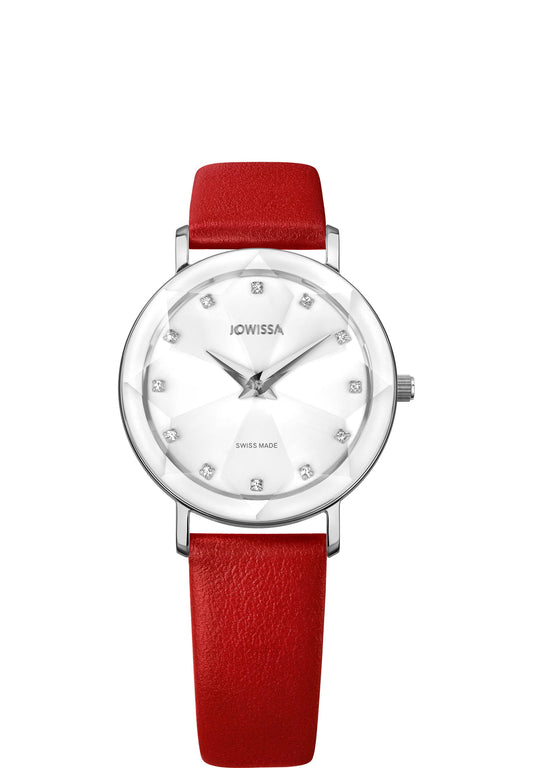 Red swiss jowissa watch for women - with red leather strap and white dial - all swiss made