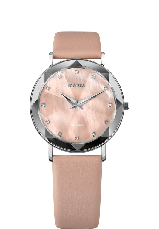 Facet jowissa watch for women - ladies swiss made watch with light pink dial and leather strap