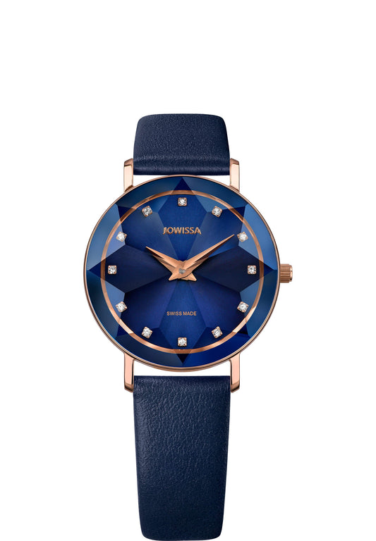 Swiss watch for women - with blue strap and blue dial - watch with gold details in the front  all swiss made watch for ladies