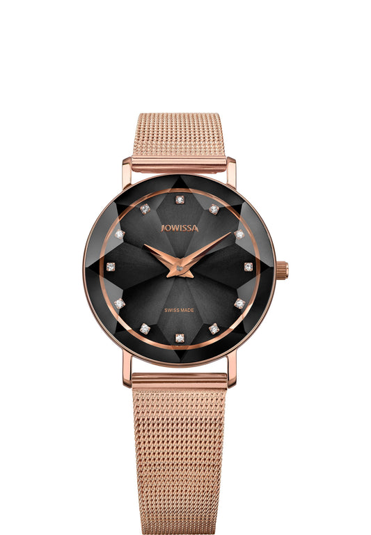 Facet swiss black watch for women - all swiss made for ladies watch - with gold strap and black dial