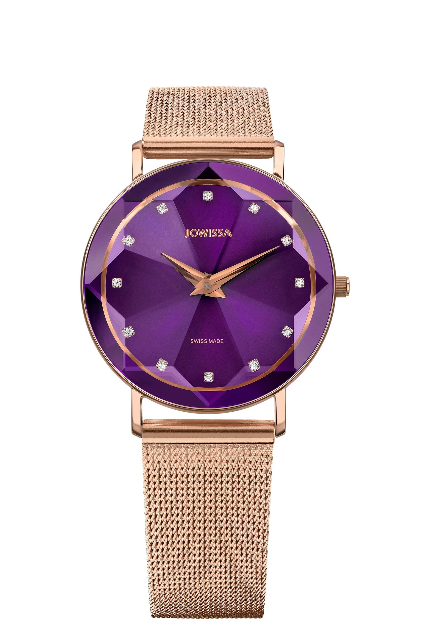 Purple swiss watch for ladies - with gold strap and purple front dial - all swiss made for women