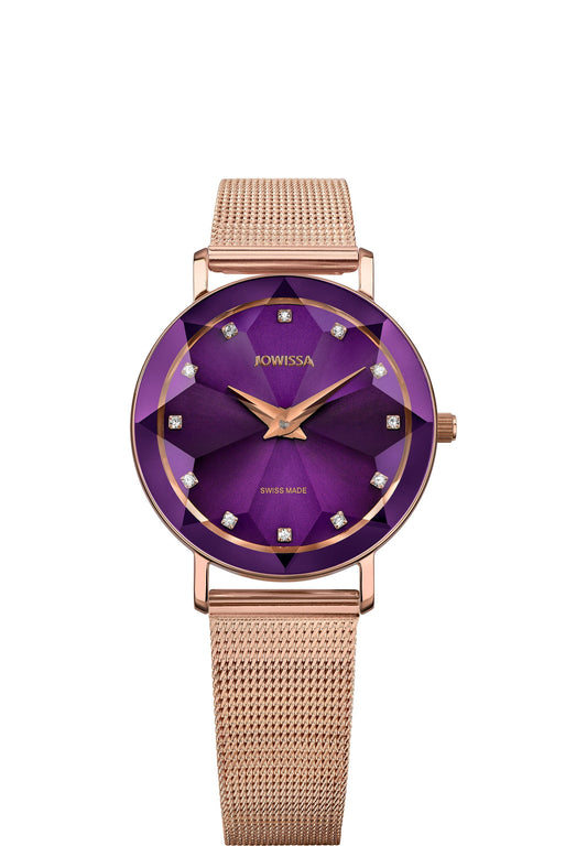 Purple watch for ladies - with gold strap and purple dial - all swiss made watch for women