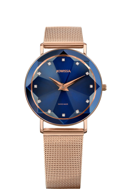 Jowissa facet watch for women - swiss watch with gold strap and blue dial - all swiss made watch