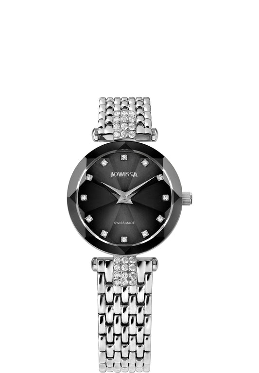 J5.785.S swiss womens watch with silver strap and black dial - all swiss made watch for women