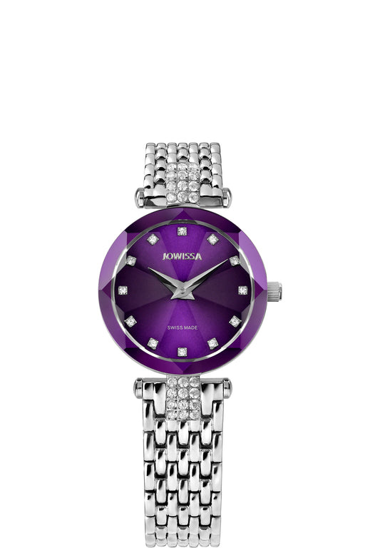 Purple swiss watch for ladies - with purple  dial and silver strap - all swiss made for ladies