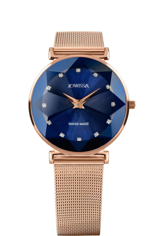 Blue swiss watch for ladies with gold strap and blue dial with gold details - womens blue watch all swiss made