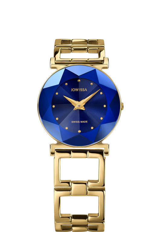 Swiss watch for women - with gold strap and blue dial - all swiss made for ladies