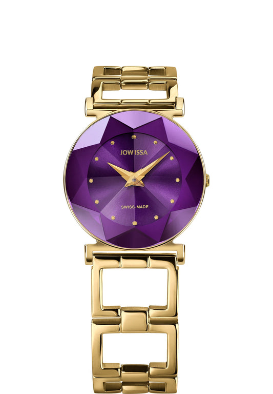 Gold swiss watch for women with purple dial - swiss made watch for ladies 