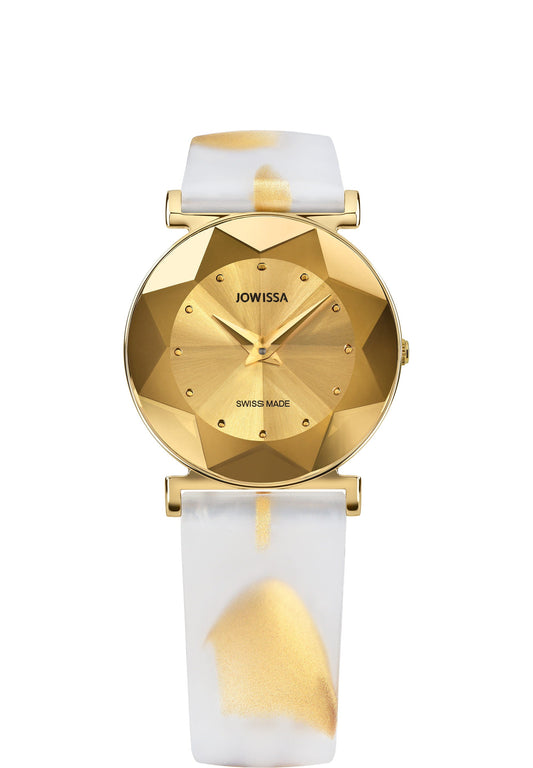 Swiss made for ladies - with gold and white strap and gold dial - the watch is made for women 