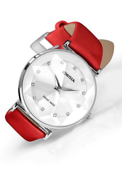 Swiss watch for ladies - with red strap and white dial - all swiss made watch for women