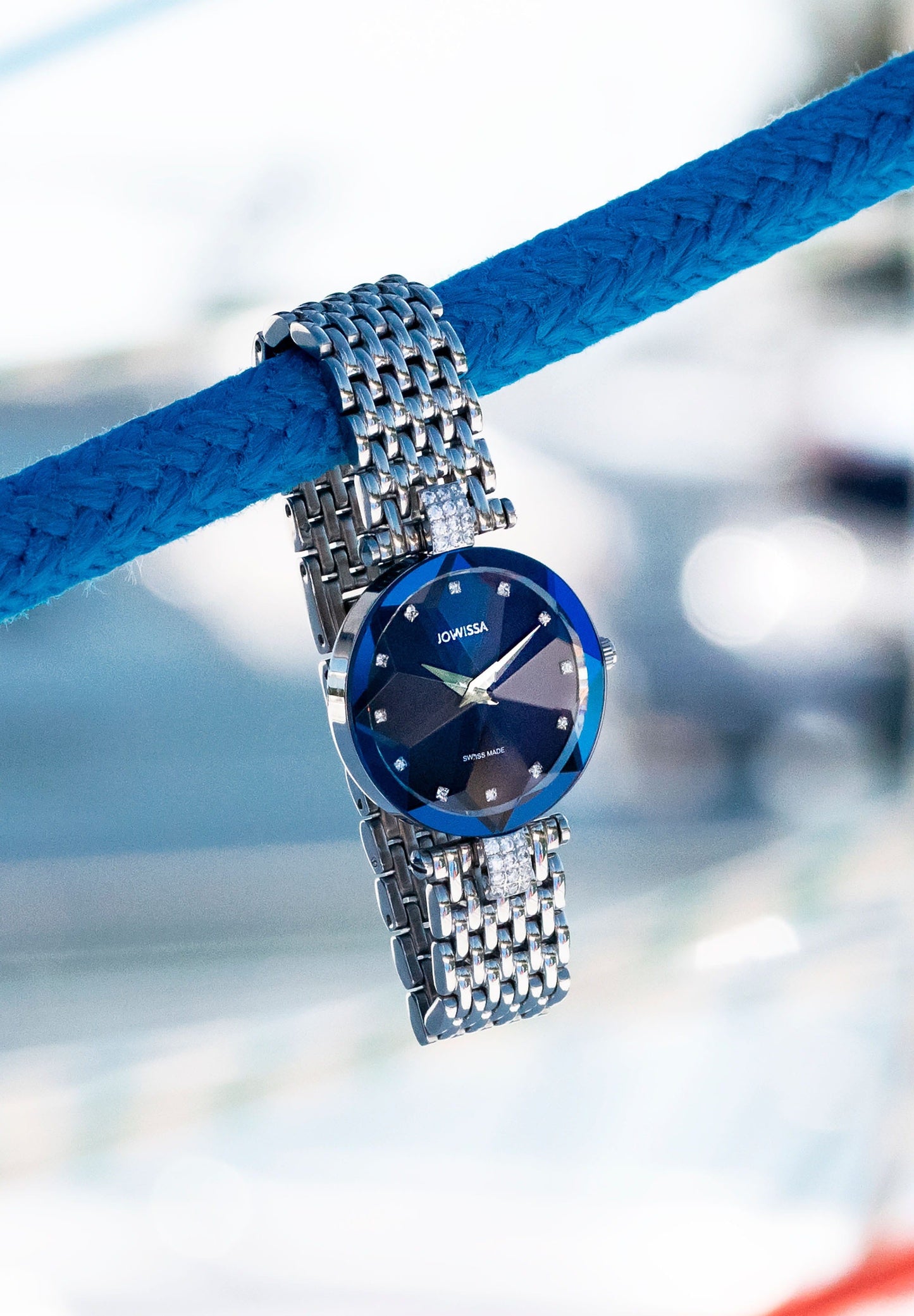 Swiss womens watch - blue dial and silver strap for ladies - all swiss made watch for women