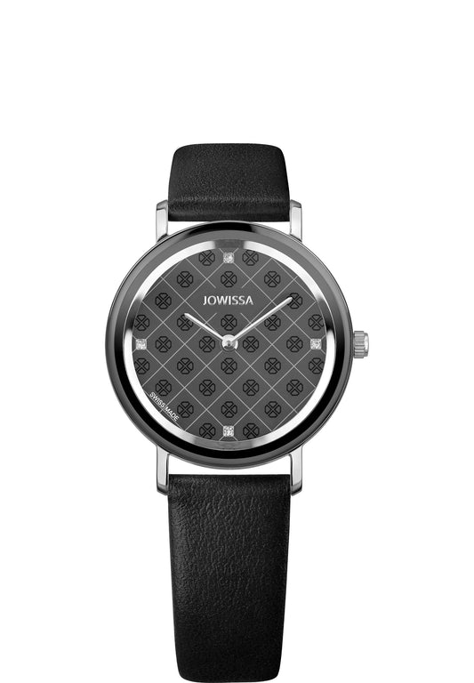 Black Grey dial Womens Watch Women's Swiss made Watches Swiss Ladies Watches Black Leather Strap