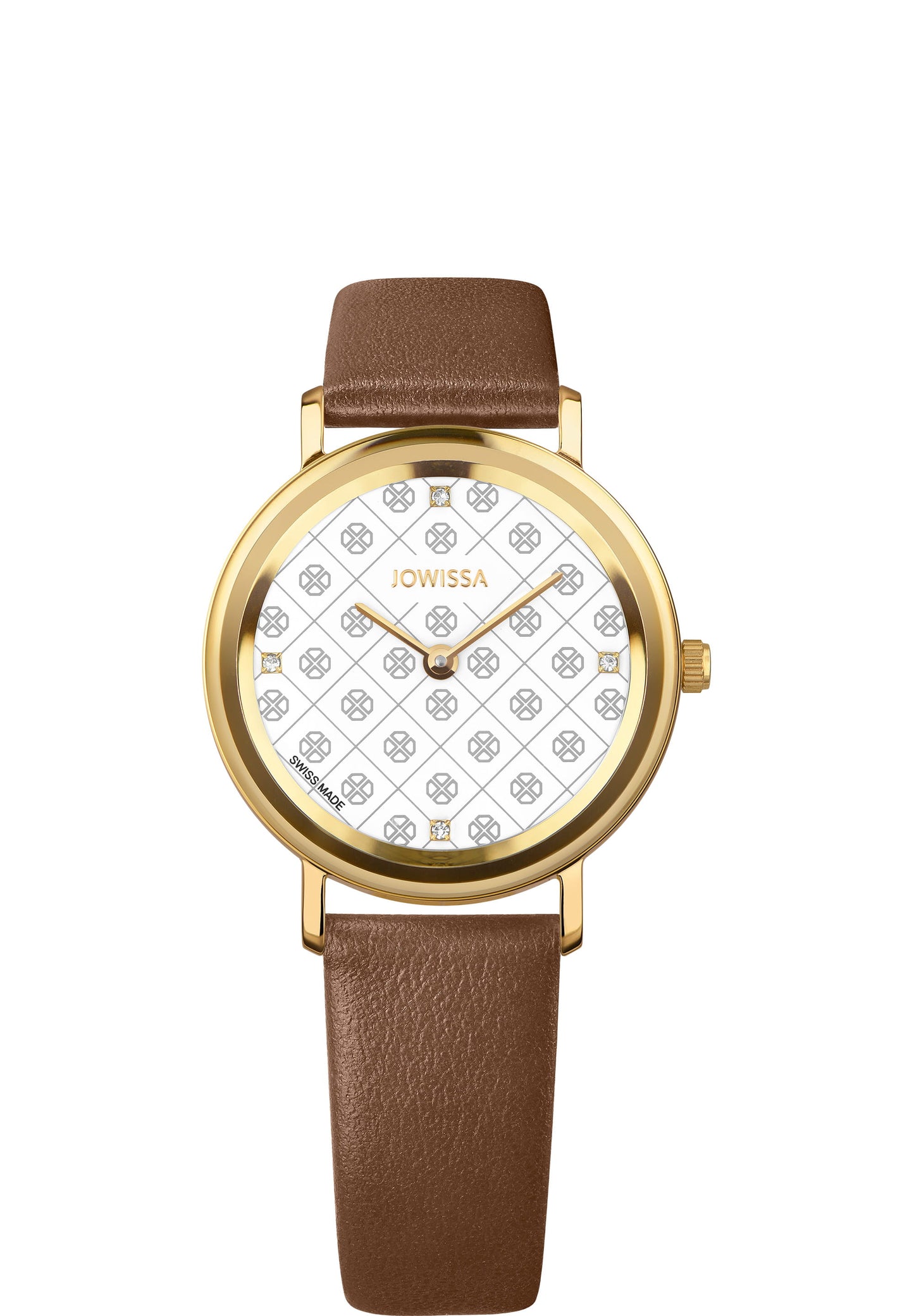 White Pattern dial Womens Watch Women's Swiss made Watches Swiss Ladies Watches White Ladies Watch Brown Leather Strip