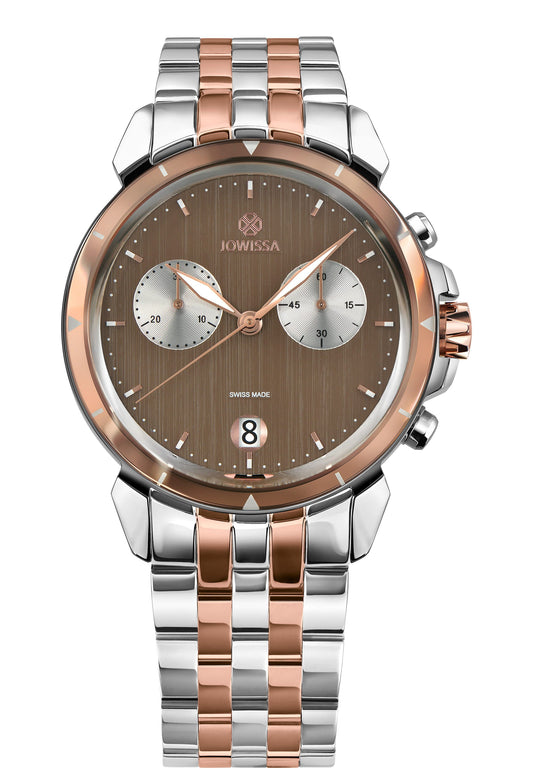 Jowissa Lewy 6 watch for men - with silver and gold strap and brown dial - all swiss made