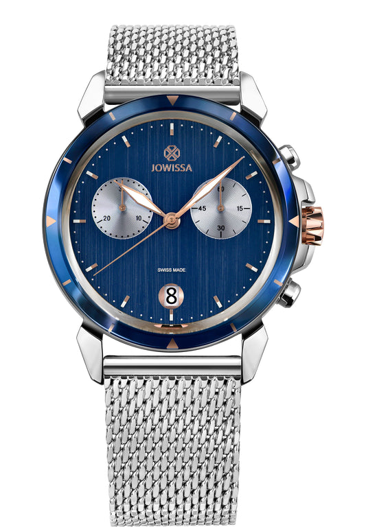 Silver watch with blue dial Lewy 6 - made in Switzerland - the watch has gold details on the numerals - made for men