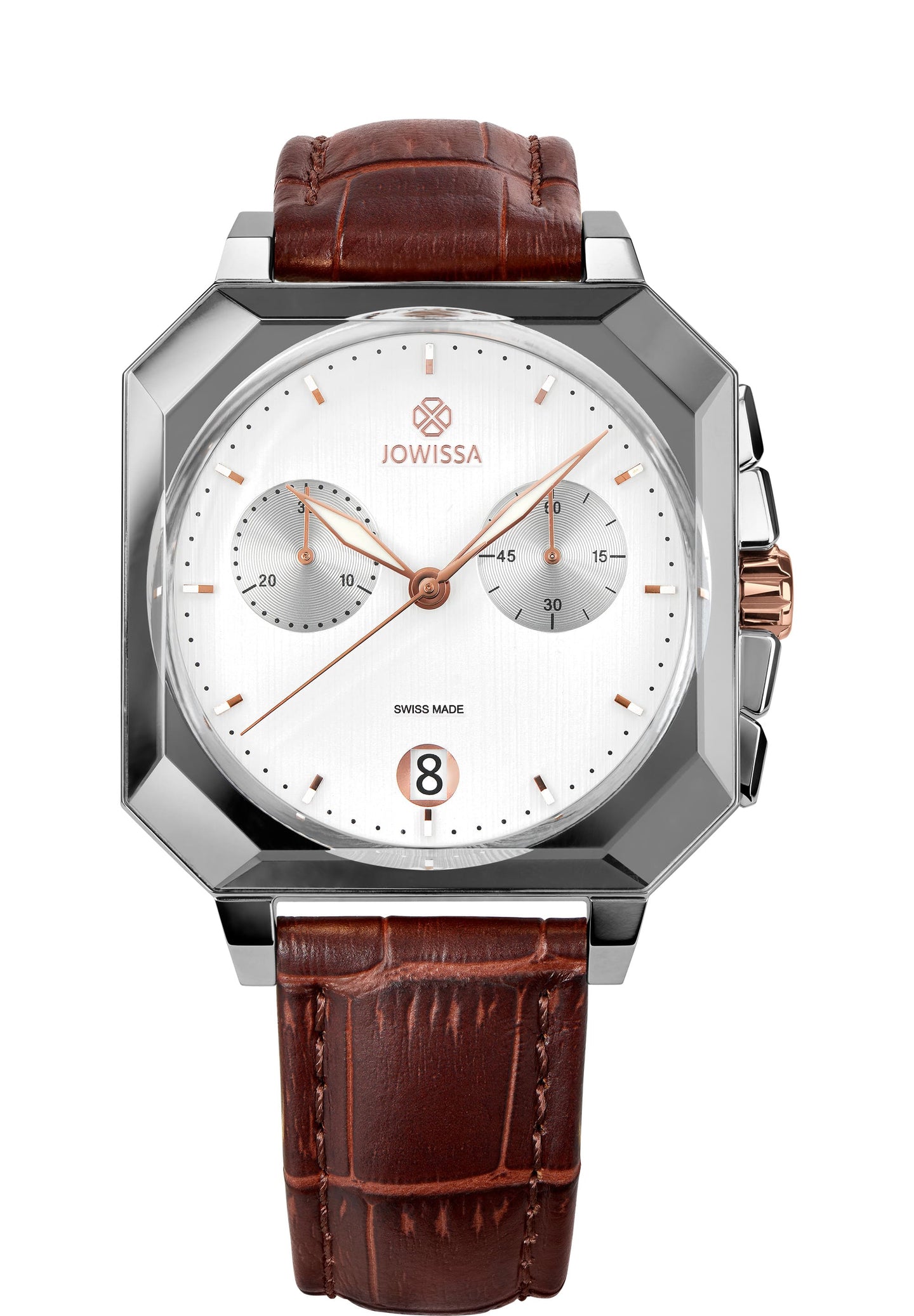 J7.141.L Front View of a Octa 6 Swiss Watch Chronograph by Jowissa White Brown Steel