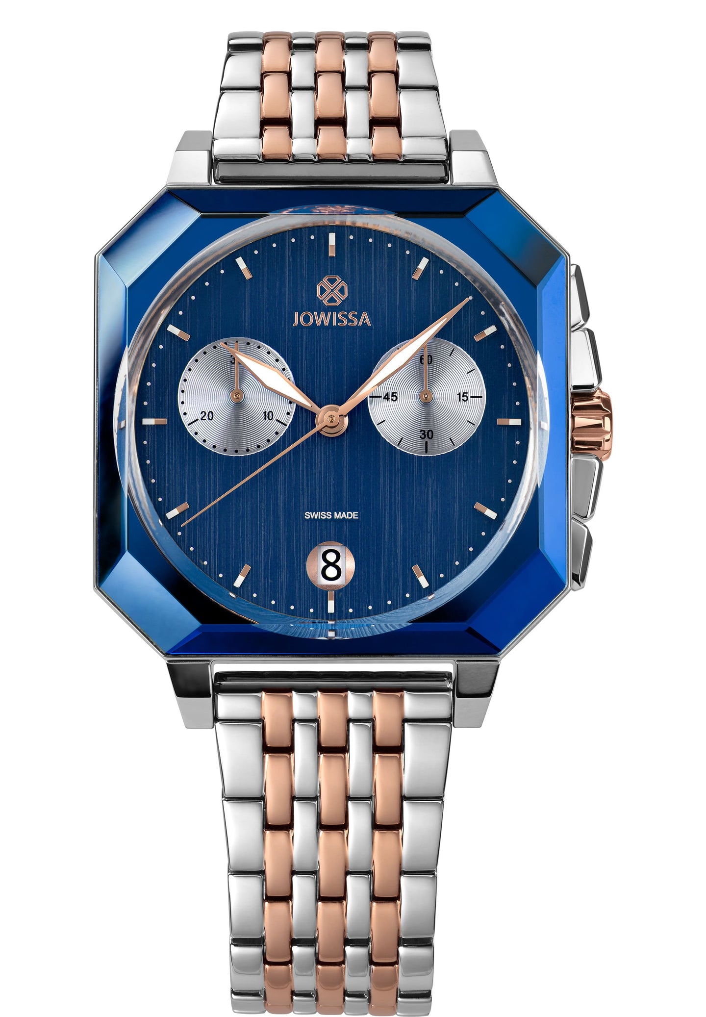 J7.145.L Front View of a Octa 6 Swiss Watch Chronograph by Jowissa Blue Bicolor Rose