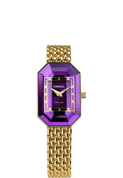 J8.050.S swiss ladies watch with gold strap and purple dial - all swiss made for women