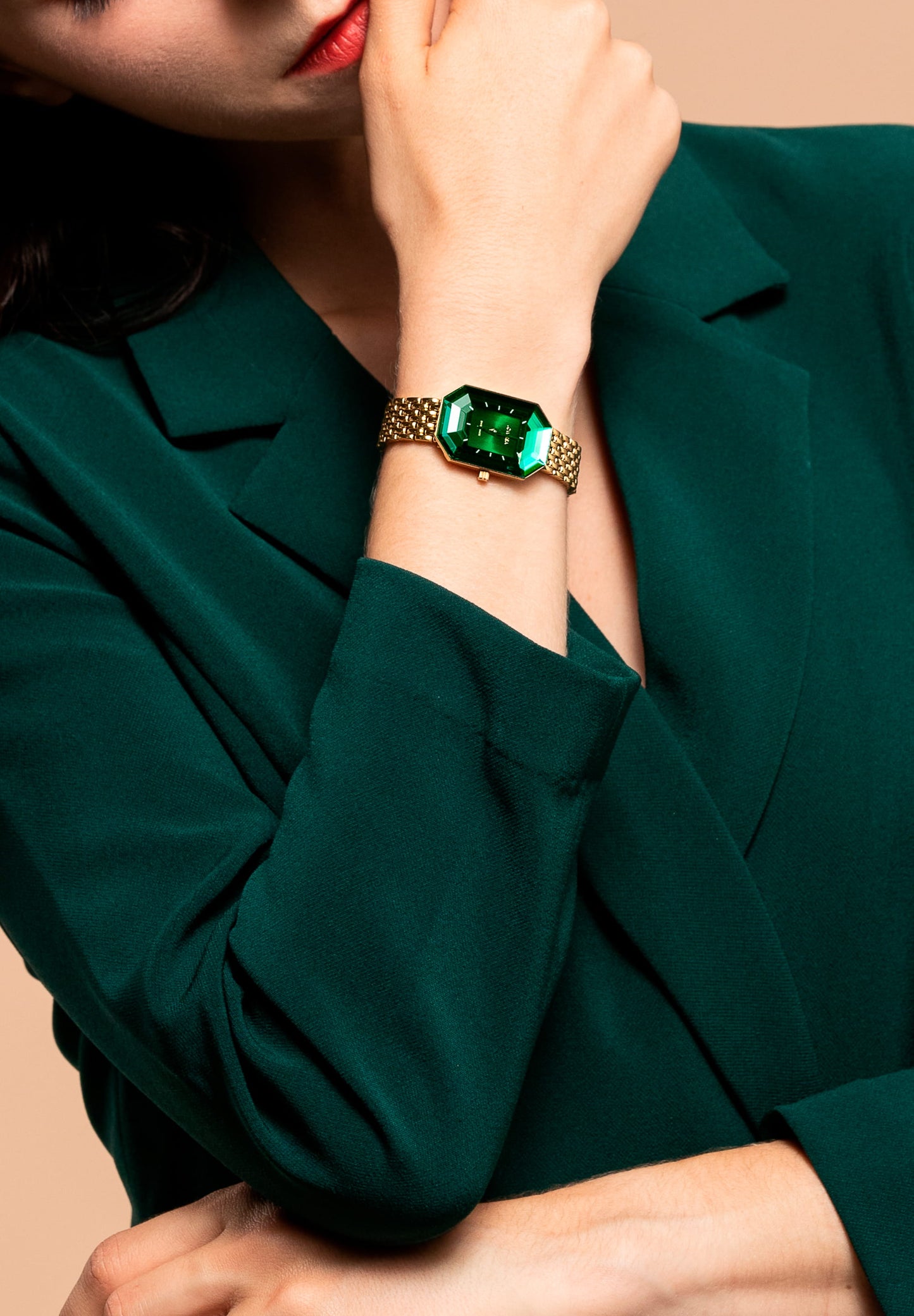 Swiss womens watch with green dial and gold strap - all swiss made watch for women