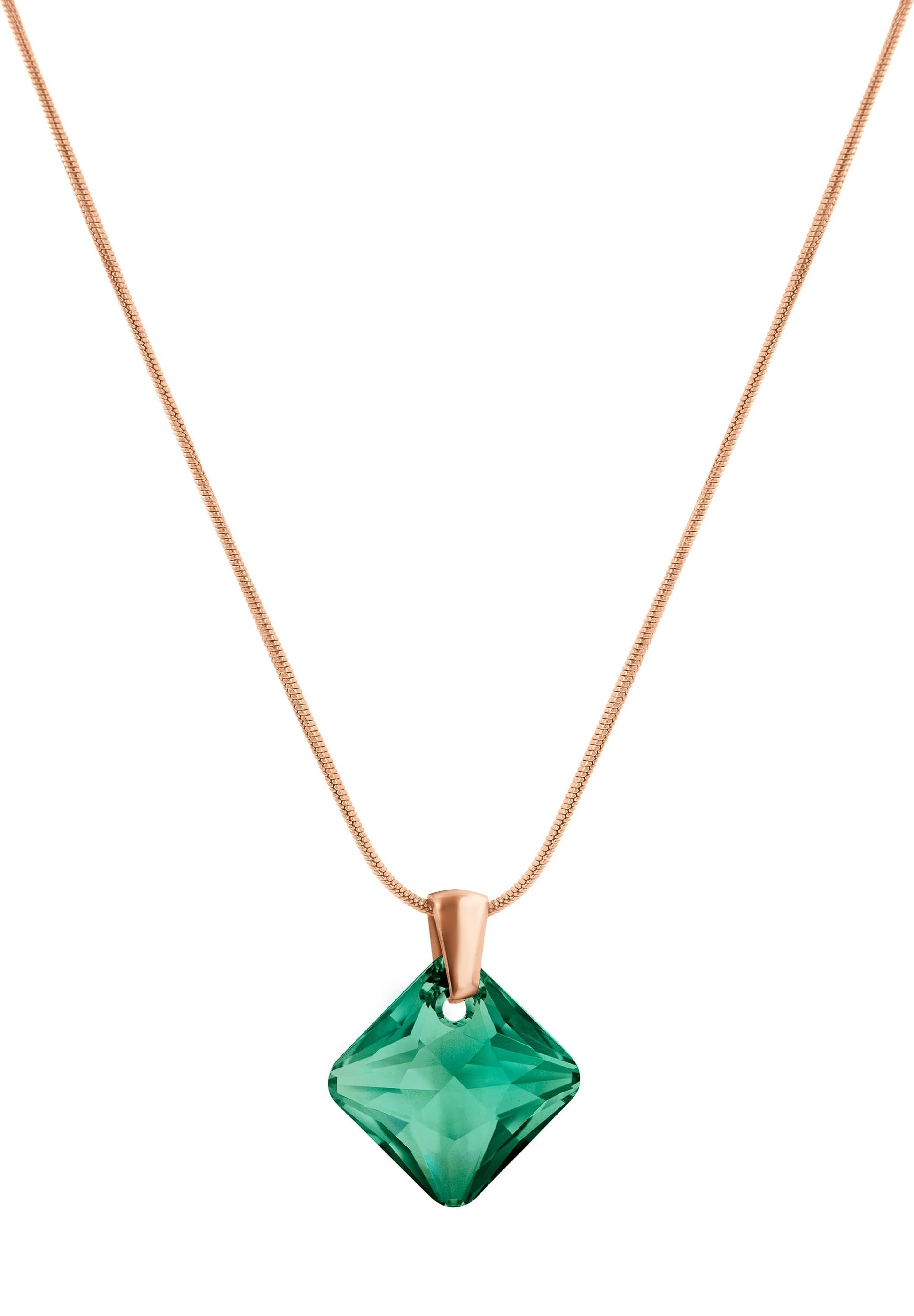 Front Image of Facet Princess | Womens | Necklace | Stainless Steel | rose-gold | green Stone | Fashion Jewelry | JS.0029 | Jowissa | Austrian Crystal