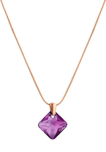 Front Image of Facet Princess | Womens | Necklace | Stainless Steel | rose-gold | purple Stone | Fashion Jewelry | JS.0031 | Jowissa | Austrian Crystal