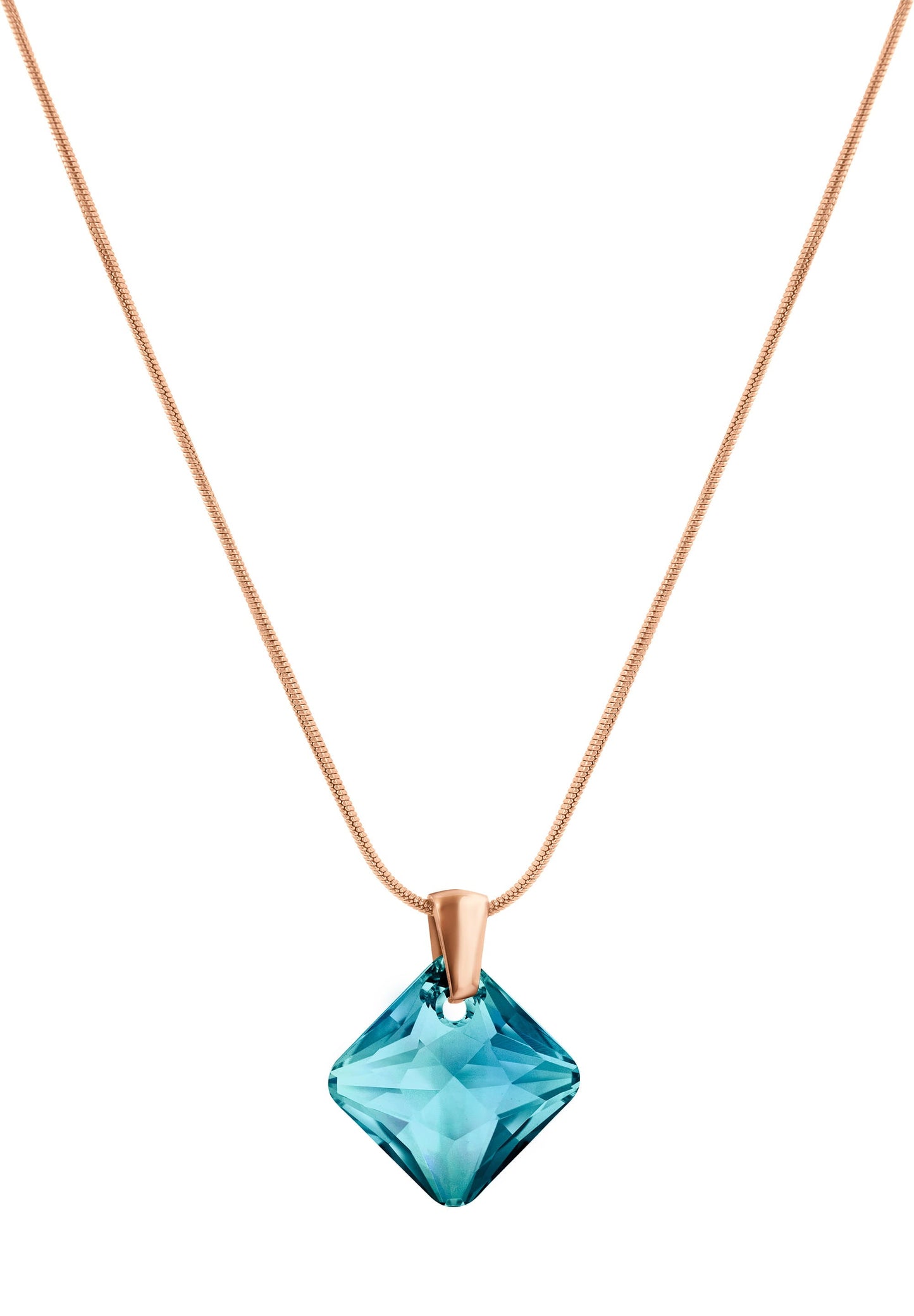 Front Image of Facet Princess | Womens | Necklace | Stainless Steel | rose-gold | light-blue Stone | Fashion Jewelry | JS.0034 | Jowissa | Austrian Crystal