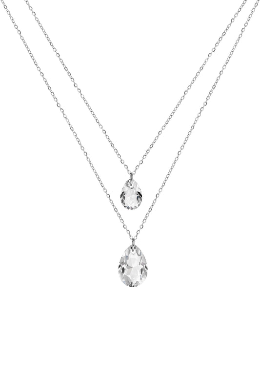 Front Image of Facet Pear | Womens | Necklace | Stainless Steel | silver | white Stone | Fashion Jewelry | JS.0045 | Jowissa | Austrian Crystal