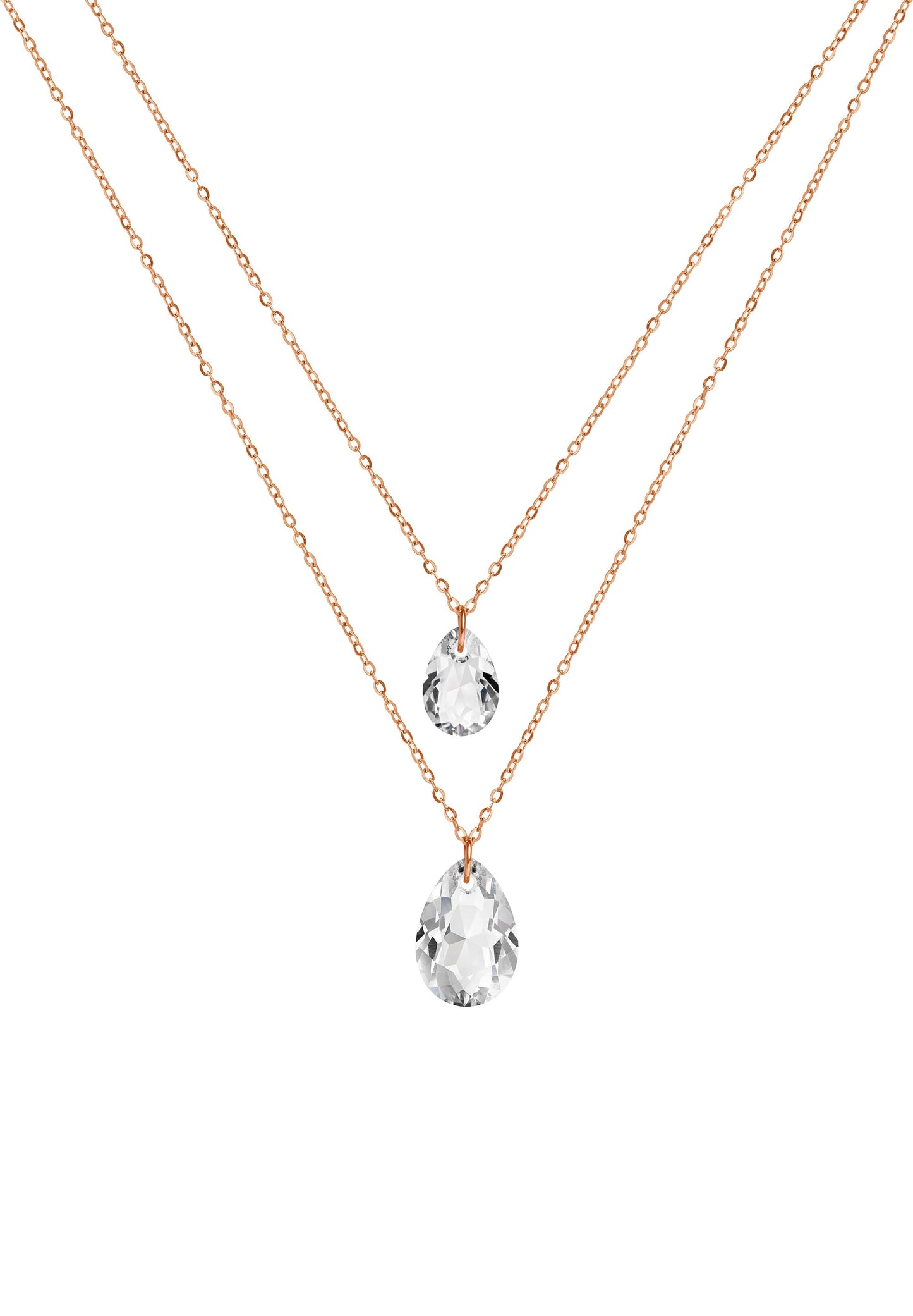 Front Image of Facet Pear | Womens | Necklace | Stainless Steel | rose-gold | white Stone | Fashion Jewelry | JS.0046 | Jowissa | Austrian Crystal