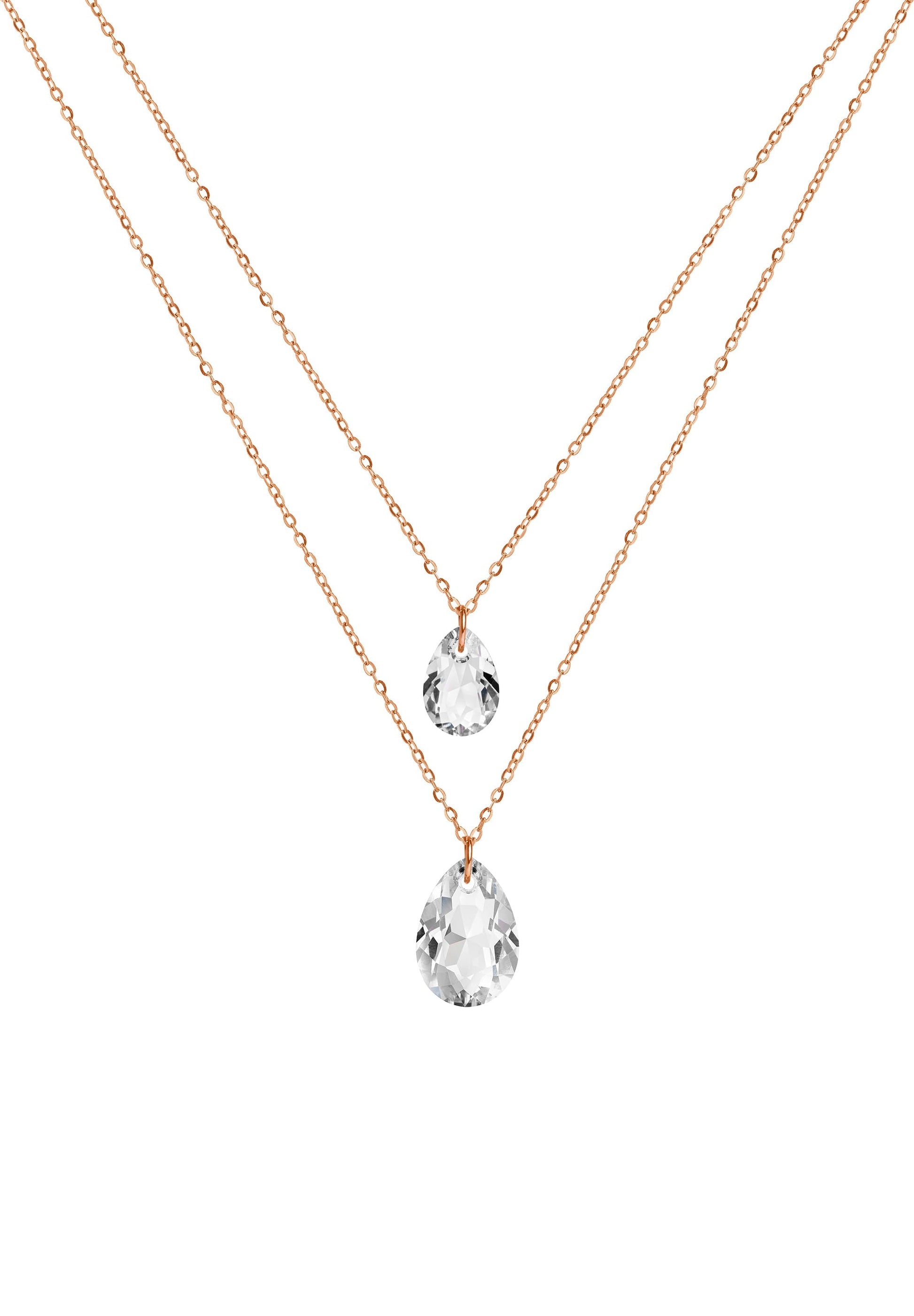 Front Image of Facet Pear | Womens | Necklace | Stainless Steel | rose-gold | white Stone | Fashion Jewelry | JS.0046 | Jowissa | Austrian Crystal