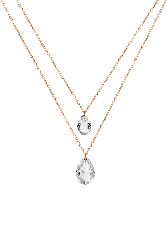 Front Image of Facet Pear | Womens | Necklace | Stainless Steel | rose-gold | white Stone | Fashion Jewelry | JS.0046 | Jowissa | Austrian Crystal