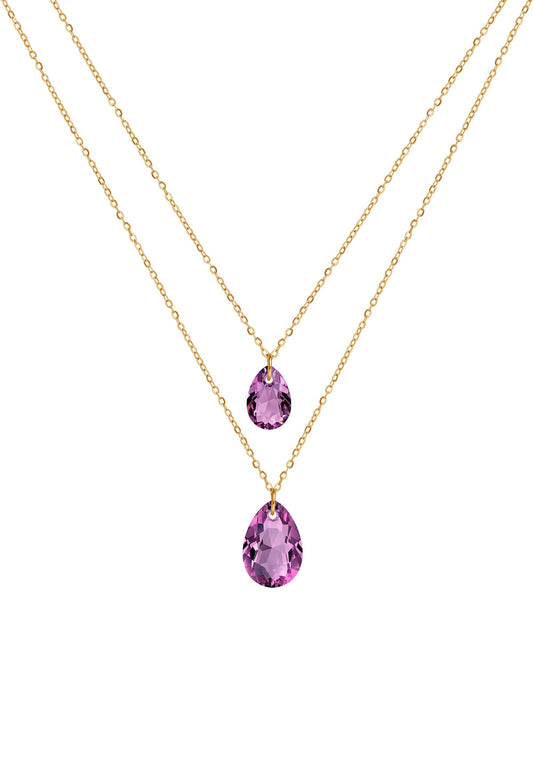 Front Image of Facet Pear | Womens | Necklace | Stainless Steel | gold | purple Stone | Fashion Jewelry | JS.0047 | Jowissa | Austrian Crystal