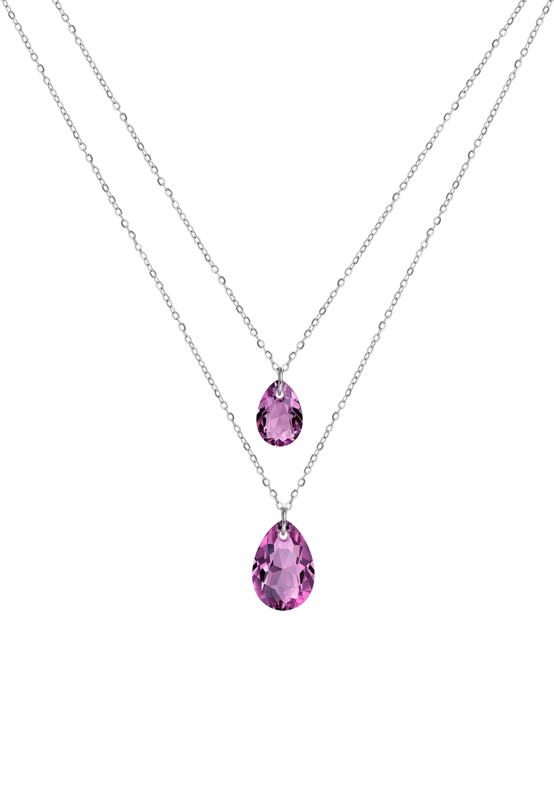 Front Image of Facet Pear | Womens | Necklace | Stainless Steel | silver | purple Stone | Fashion Jewelry | JS.0048 | Jowissa | Austrian Crystal