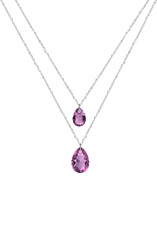 Front Image of Facet Pear | Womens | Necklace | Stainless Steel | silver | purple Stone | Fashion Jewelry | JS.0048 | Jowissa | Austrian Crystal