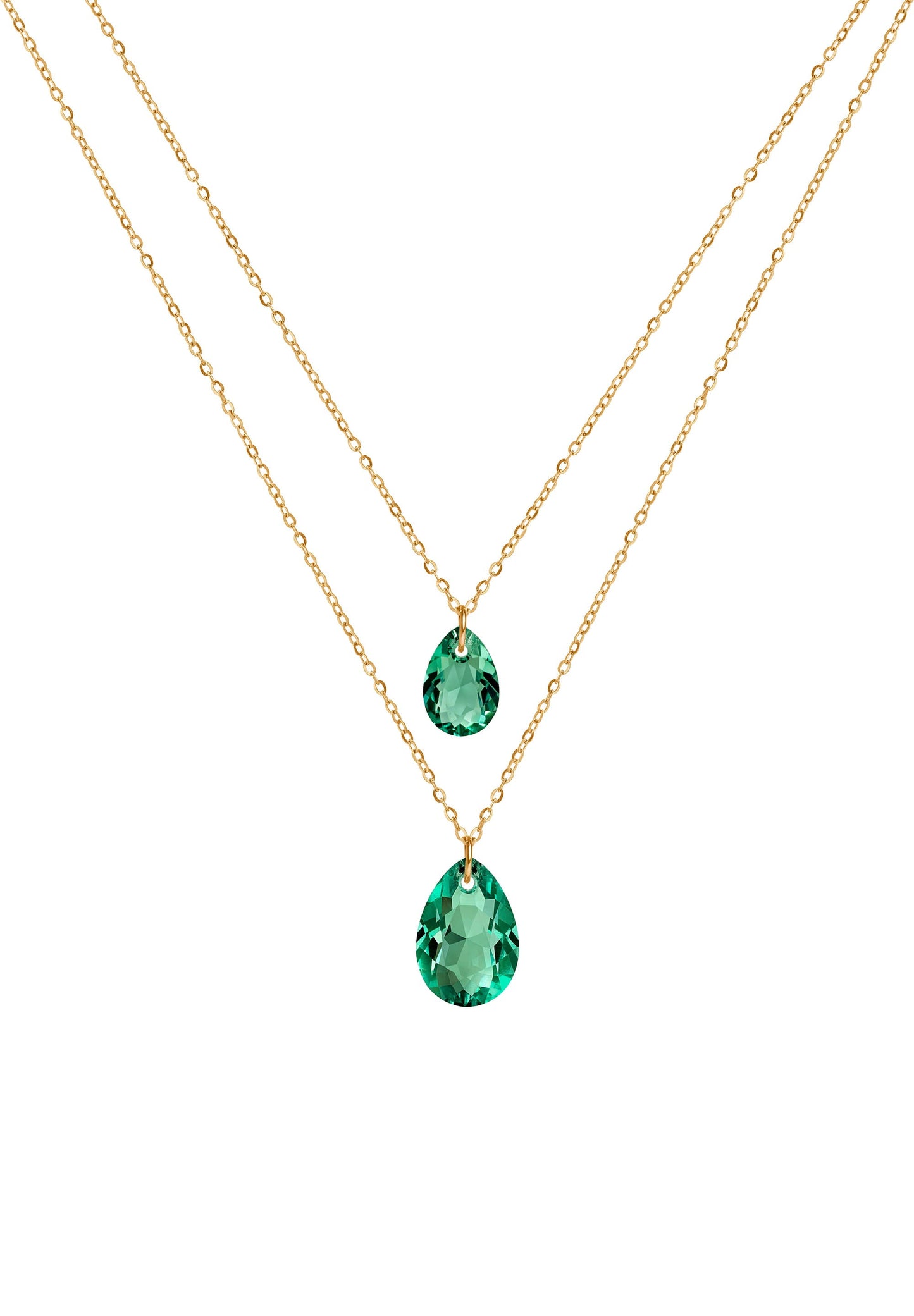 Front Image of Facet Pear | Womens | Necklace | Stainless Steel | gold | green Stone | Fashion Jewelry | JS.0049 | Jowissa | Austrian Crystal