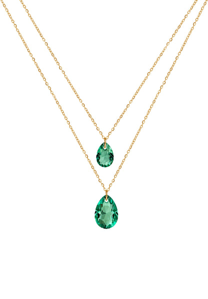 Front Image of Facet Pear | Womens | Necklace | Stainless Steel | gold | green Stone | Fashion Jewelry | JS.0049 | Jowissa | Austrian Crystal