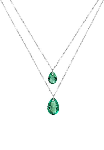 Front Image of Facet Pear | Womens | Necklace | Stainless Steel | silver | green Stone | Fashion Jewelry | JS.0050 | Jowissa | Austrian Crystal