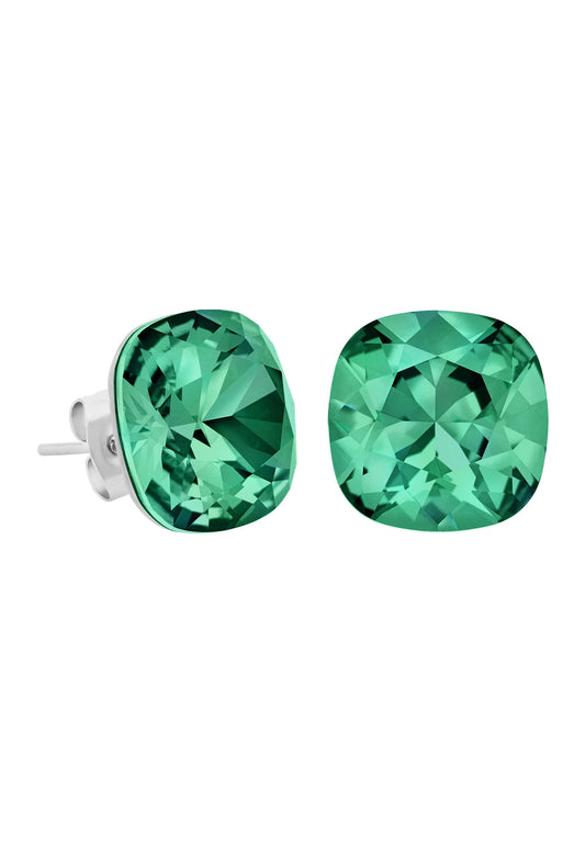 Front Image of Facet Cushion | Womens | Earrings | Stainless Steel | silver | green Stone | Fashion Jewelry | JS.0053 | Jowissa | Austrian Crystal